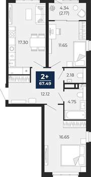 2-к квартира, вторичка, 65м2, 17/21 этаж