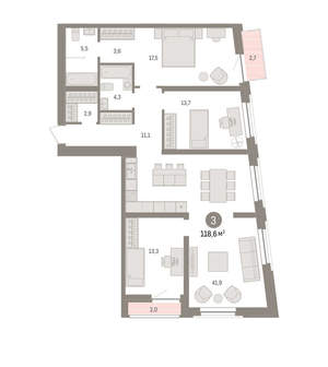 3-к квартира, вторичка, 118м2, 5/10 этаж