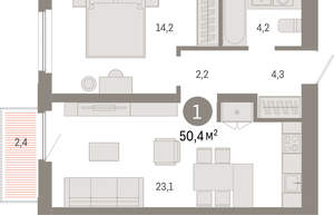 1-к квартира, вторичка, 50м2, 10/16 этаж
