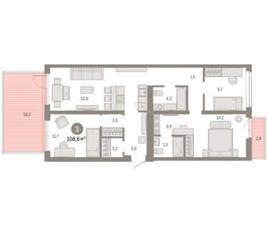 3-к квартира, вторичка, 109м2, 2/25 этаж