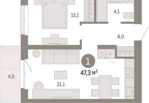 1-к квартира, вторичка, 47м2, 3/11 этаж