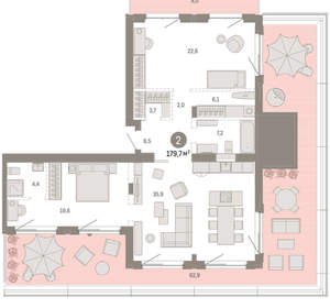 2-к квартира, вторичка, 180м2, 7/11 этаж