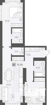 2-к квартира, вторичка, 72м2, 5/17 этаж