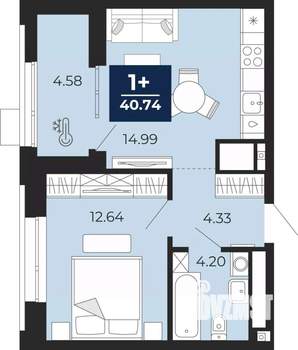 1-к квартира, вторичка, 41м2, 2/23 этаж