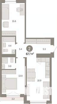 2-к квартира, вторичка, 68м2, 6/7 этаж