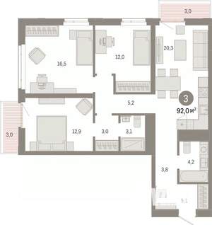 3-к квартира, вторичка, 92м2, 9/25 этаж