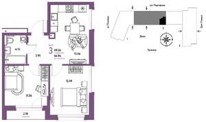3-к квартира, строящийся дом, 49м2, 12/16 этаж