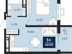 1-к квартира, вторичка, 42м2, 22/24 этаж