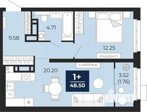 1-к квартира, вторичка, 50м2, 12/22 этаж