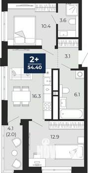 2-к квартира, вторичка, 54м2, 22/25 этаж