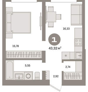 1-к квартира, вторичка, 43м2, 2/8 этаж