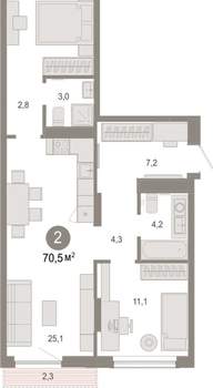 2-к квартира, вторичка, 70м2, 6/17 этаж
