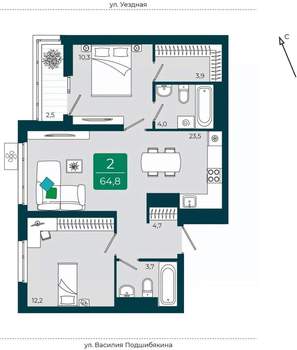 2-к квартира, вторичка, 65м2, 11/16 этаж