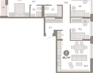 3-к квартира, вторичка, 86м2, 2/17 этаж