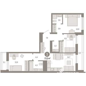 3-к квартира, вторичка, 77м2, 9/9 этаж