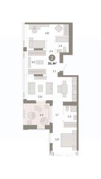 2-к квартира, вторичка, 86м2, 24/25 этаж