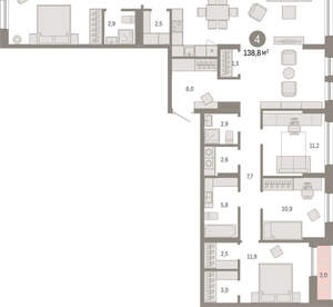 4-к квартира, вторичка, 139м2, 6/17 этаж