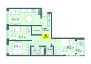 3-к квартира, вторичка, 86м2, 3/4 этаж