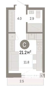 Студия квартира, вторичка, 21м2, 2/7 этаж