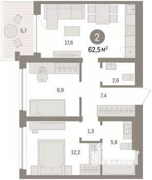 2-к квартира, вторичка, 63м2, 6/8 этаж
