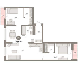 2-к квартира, вторичка, 83м2, 5/17 этаж