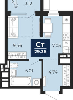 Студия квартира, вторичка, 28м2, 18/24 этаж