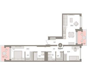 2-к квартира, вторичка, 80м2, 2/8 этаж