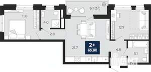 2-к квартира, вторичка, 66м2, 3/18 этаж