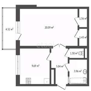 1-к квартира, вторичка, 44м2, 12/16 этаж