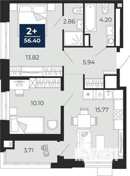 2-к квартира, вторичка, 56м2, 13/16 этаж