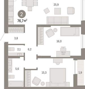 2-к квартира, вторичка, 77м2, 17/17 этаж