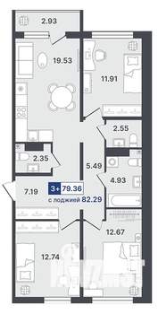 3-к квартира, строящийся дом, 79м2, 8/8 этаж
