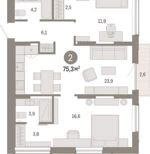 2-к квартира, вторичка, 75м2, 9/17 этаж