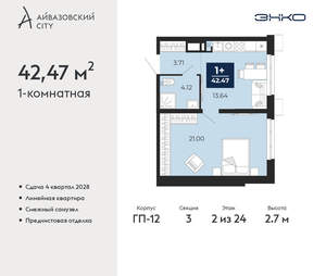 1-к квартира, вторичка, 42м2, 2/24 этаж