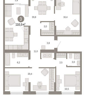 3-к квартира, вторичка, 111м2, 9/17 этаж