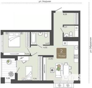 2-к квартира, вторичка, 71м2, 12/15 этаж