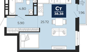 Студия квартира, вторичка, 38м2, 8/20 этаж