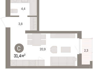 Студия квартира, вторичка, 31м2, 15/16 этаж