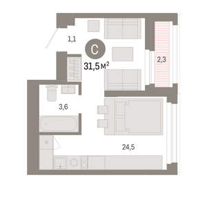 Студия квартира, вторичка, 31м2, 13/25 этаж