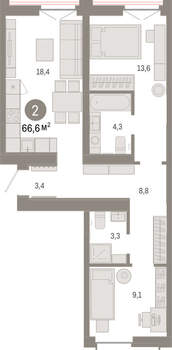 2-к квартира, вторичка, 67м2, 5/16 этаж