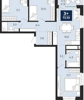 3-к квартира, вторичка, 71м2, 11/16 этаж