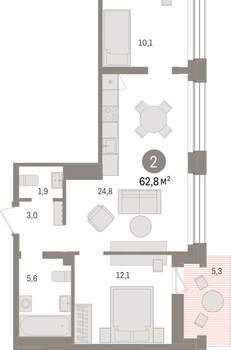 2-к квартира, вторичка, 63м2, 7/8 этаж
