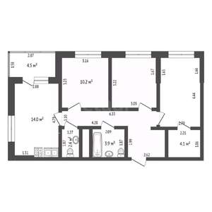 3-к квартира, вторичка, 68м2, 2/22 этаж