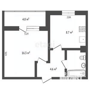 1-к квартира, вторичка, 34м2, 8/10 этаж