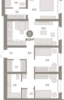 3-к квартира, вторичка, 85м2, 2/16 этаж