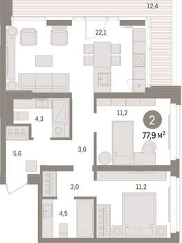 2-к квартира, вторичка, 78м2, 11/16 этаж