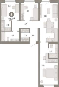 3-к квартира, вторичка, 89м2, 7/16 этаж