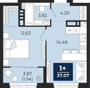 1-к квартира, вторичка, 37м2, 5/21 этаж