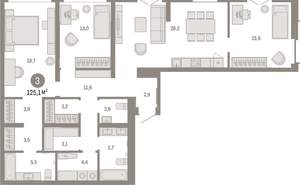 3-к квартира, вторичка, 125м2, 7/16 этаж
