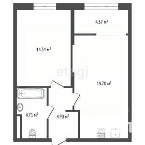 1-к квартира, вторичка, 44м2, 6/9 этаж